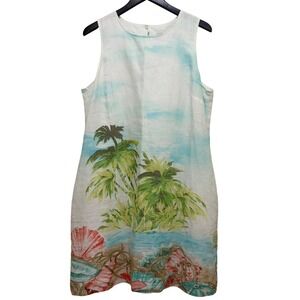 J.Jill Love Linen Sleeveless Shift Dress L White Tropical Beach Coastal Resort